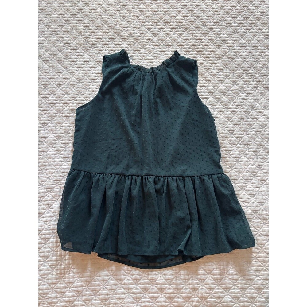 Women's dark green swiss dot peplum sleeveless blouse